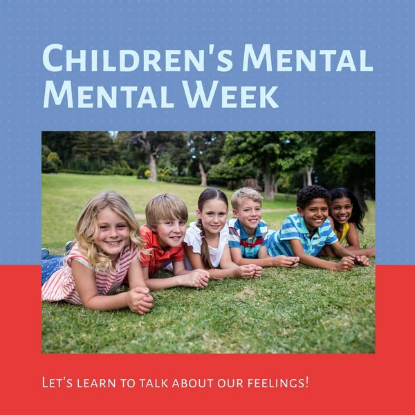 Skład Tekstu Tygodnia Zdrowia Psychicznego Dzieci Zabawy Parku Tydzień Zdrowia — Zdjęcie stockowe