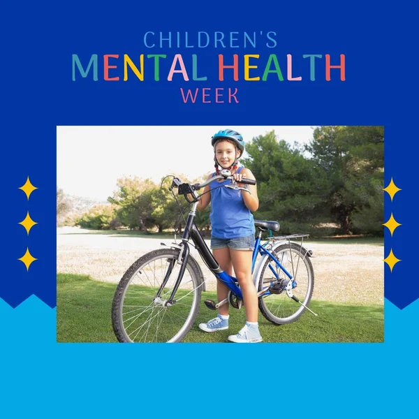 Složení Textu Týdne Duševního Zdraví Pro Děti Dívky Kole Dětský — Stock fotografie