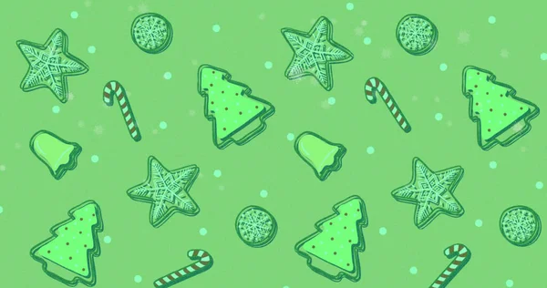 Imagem Padrão Natal Verde Com Biscoitos Doces Natal Inverno Tradição — Fotografia de Stock