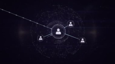 Siyah arka planda dünya üzerindeki bağlantı ağının animasyonu. küresel bağlantılar, bilgisayar ve dijital arayüz konsepti dijital olarak oluşturulmuş video.