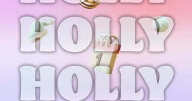 Noel tebriklerinin animasyonu pembe arka plandaki Noel süslemeleri üzerine yazıldı. Noel, şenlik, kutlama ve gelenek konsepti dijital olarak oluşturuldu.