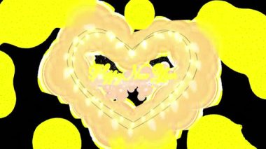 Mutlu yeni yıl metinlerinin animasyonu ve şekillerin üzerindeki peri ışıkları ve siyah arka plandaki havai fişekler. Yeni yıl, parti ve kutlama konsepti dijital olarak oluşturuldu.