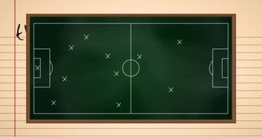 Bej arka planda yeşil tahtadaki oyun planının animasyonu. Küresel spor, sağlık ve dijital arayüz kavramı dijital olarak oluşturulmuş video.