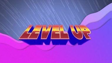 Animation of level up text over shapes. Social media and digital interface concept digitally generated video.