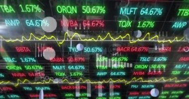 Borsa animasyonu ve kara zemine karşı istatistiksel veri işleme. Küresel ekonomi ve iş teknolojisi kavramı