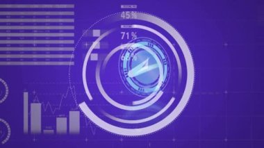 Mavi arkaplan üzerinde hareket eden bilgi arayüzü üzerinde periyodik hareket eden dijital saatlerin animasyonu. Dijital bileşik, çoklu pozlama, zaman, rapor, finans, ticaret, küresel ve teknoloji.