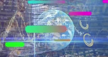 Donanma uzayında hareket eden renkli boruların ve finansal verilerin animasyonu. Küresel finans ve ekonomik kriz kavramı dijital olarak üretilen video.