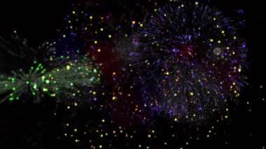 Siyah arka planda havai fişek animasyonu. Yeni yıl, parti ve kutlama konsepti dijital olarak oluşturuldu.