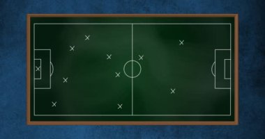 Oyun planının mavi arka planda yeşil tahtada canlandırılması. Küresel spor, sağlık ve dijital arayüz kavramı dijital olarak oluşturulmuş video.
