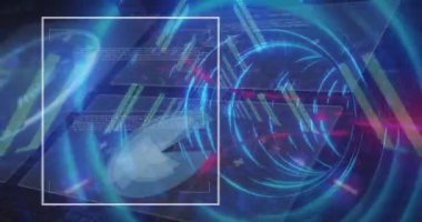 Tünel üzerinde veri işleme animasyonu. Küresel iş ve dijital arayüz kavramı dijital olarak oluşturulmuş video.