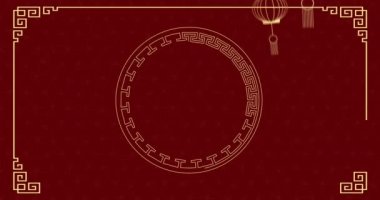 Kırmızı arka planda Çin feneri deseni ve dekorasyonu animasyonu. Çin yeni yılı, şenlik, kutlama ve geleneksel konsept dijital olarak oluşturulmuş video.