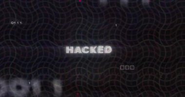Hacklenmiş metnin şebeke üzerinde animasyonu, ikili kodlar ve devre kartı deseni. Dijital olarak üretilmiş, hologram, kodlama, makine öğrenimi, suç, güvenlik, soyut ve teknoloji kavramı.