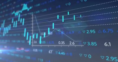 Mavi arkaplanda veri işleme animasyonu. küresel iş ve dijital arayüz kavramı dijital olarak oluşturulmuş video.