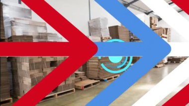 Depoda hareket eden okların animasyonu. Küresel iş ve dijital arayüz kavramı dijital olarak oluşturulmuş video.