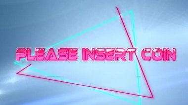 Lütfen mavi arkaplandaki şekillerin üzerine bozuk para metni girin. Sosyal medya ve dijital arayüz konsepti dijital olarak oluşturulmuş video.