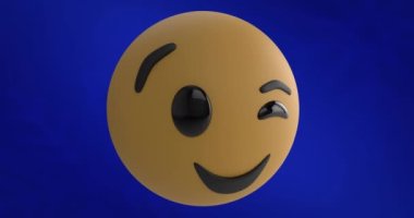 Göz kırpan yüz simgesi animasyonu mavi arkaplana karşı kopyalanmış boşluk. Sosyal medya ağı ve iş teknolojisi kavramı