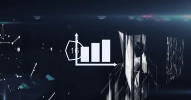 Siyah arkaplandaki bağlantı ağı üzerinden veri işleme animasyonu. Küresel eğitim, bilim ve dijital arayüz kavramı dijital olarak oluşturulmuş video.