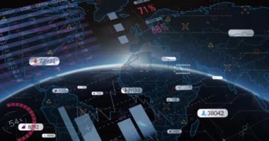 Dünya üzerinde veri işleme animasyonu. küresel iş ve dijital arayüz kavramı dijital olarak oluşturulmuş video.