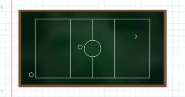 Oyun planının beyaz arka planda yeşil tahtada canlandırılması. Küresel spor, sağlık ve dijital arayüz kavramı dijital olarak oluşturulmuş video.
