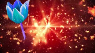 Kar yağarken gül animasyonu. Noel, kutlama ve dijital arayüz kavramı dijital olarak oluşturulmuş video.