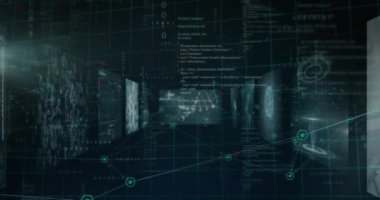 Animation of data processing over 6g text. Global business and digital interface concept digitally generated video.