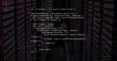 Sunucu odasında veri işleme animasyonu. Küresel spor, teknoloji ve dijital arayüz kavramı dijital olarak oluşturulmuş video.