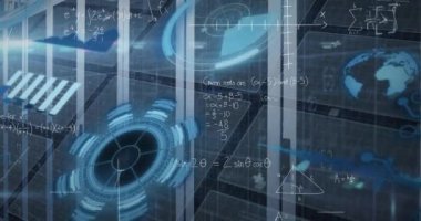 Sunucu odasında veri işleme animasyonu. küresel iş ve dijital arayüz kavramı dijital olarak oluşturulmuş video.