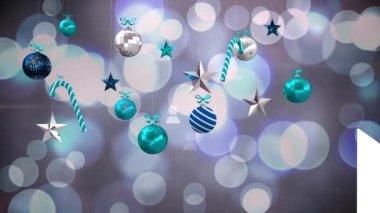 Arka planda bokeh efektli asılı duran yüzen mesaj simgesinin canlandırması. Dijital olarak üretilmiş, hologram, iletişim, aydınlanma, noel, tatil ve kutlama konsepti.