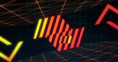 5G metinde hareket eden şekillerin animasyonu. Küresel iş ve dijital arayüz kavramı dijital olarak oluşturulmuş video.