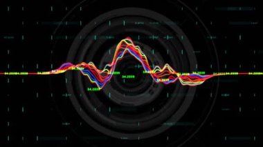 Daireler üzerinde veri işleme animasyonu. küresel iş ve dijital arayüz kavramı dijital olarak oluşturulmuş video.