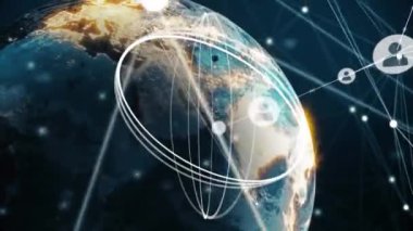 Dünya üzerindeki bağlantı ağının animasyonu. küresel iş ve dijital arayüz kavramı dijital olarak oluşturulmuş video.