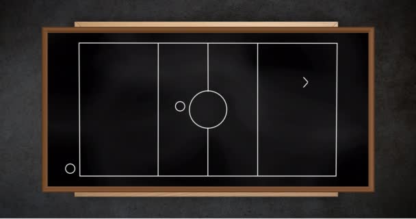 黒の背景に黒いボード上のゲーム計画のアニメーション グローバルスポーツ デジタルインターフェースの概念デジタル生成されたビデオ — ストック動画