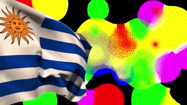 黒を背景に形状や花火上のウルグアイの旗のアニメーション 新しい年 パーティーやお祝いのコンセプトデジタル生成されたビデオ — ストック動画