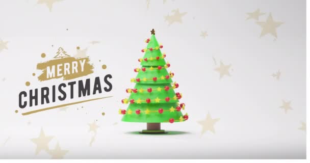Animação Saudações Natal Texto Sobre Árvore Natal Estrelas Fundo Natal — Vídeo de Stock
