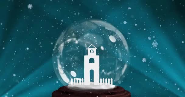 Animazione Natale Sfera Neve Neve Che Cade Sfondo Blu Natale — Video Stock