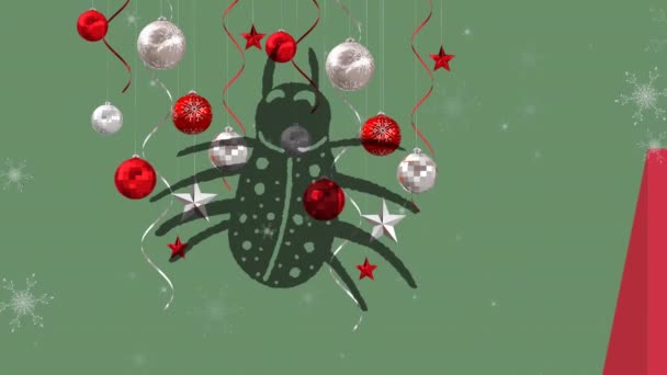 Анімація Павука Сутички Над Снігом Падають Різдво Святкування Концепція Цифрового — стокове відео