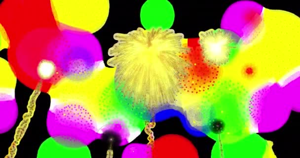 Анімація Форм Феєрверків Чорному Фоні Новий Рік Вечірка Святкування Концепція — стокове відео