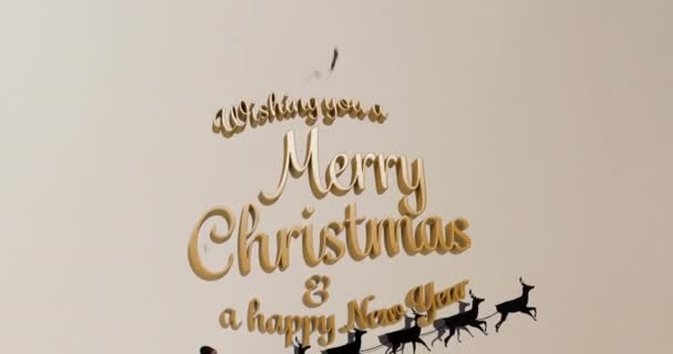 Анимация Рождественского Текста Поздравления Рождество Санта Клауса Санях Северными Оленями — стоковое видео