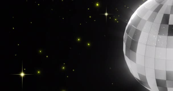 Animation Retro Disco Mirror Ball Glowing Spots Black Background Music — Stock Video