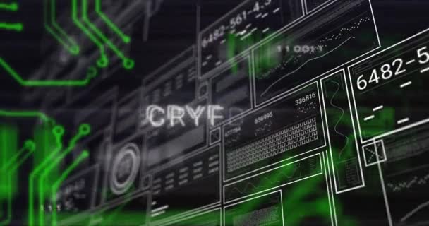 Animace Kryptografického Textu Přes Hud Rozhraní Chybovou Techniku Schéma Obvodové — Stock video
