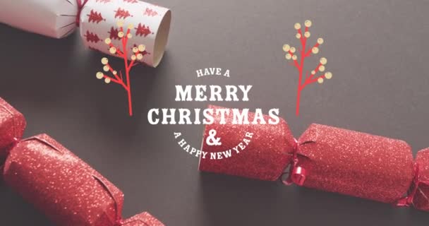 Animation Von Weihnachtsgrüßen Text Über Weihnachts Cracker Weihnachten Fest Tradition — Stockvideo