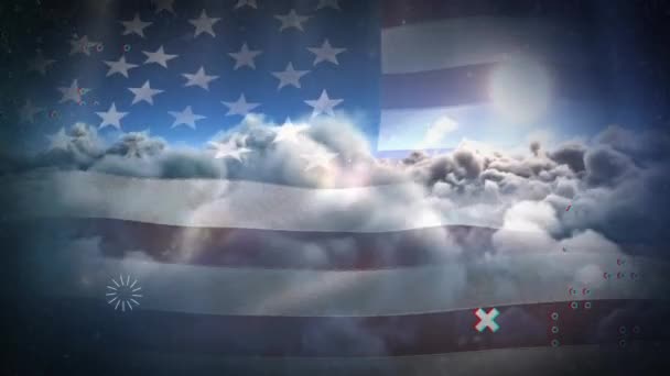 Animatie Van Abstracte Vormen Wapperende Amerikaanse Vlag Tegen Wolken Lucht — Stockvideo