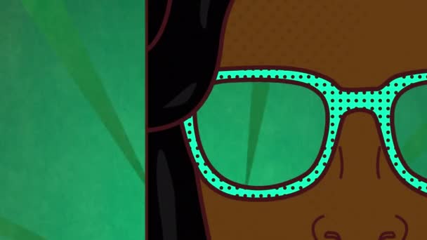 Animasi Wanita Dengan Ikon Kacamata Atas Garis Garis Pada Latar — Stok Video