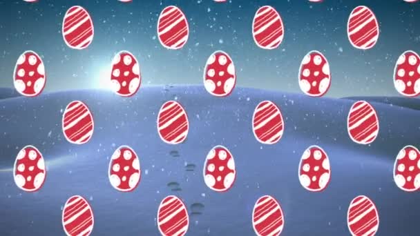 Animazione Delle Uova Sulla Neve Caduta Paesaggio Invernale Natale Tradizione — Video Stock