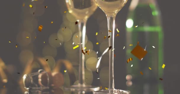 Анимация Конфетти Шампанского Бокалов Шампанского Новый Год Рождество Праздник Празднование — стоковое видео