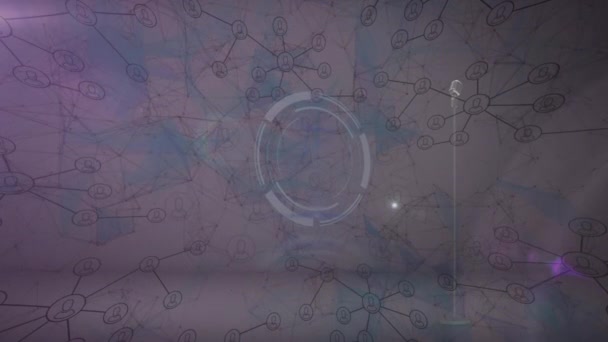 Animacja Okrągłego Skanera Lekkiego Punktu Nad Siecią Ikon Profilowych Szarym — Wideo stockowe