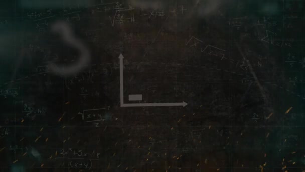 Animace Ikony Sloupcového Grafu Jiskří Nad Matematickými Rovnicemi Černém Pozadí — Stock video
