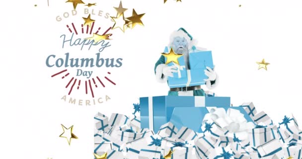 Animacja Szczęśliwego Tekstu Columbus Day Nad Mikołajem Prezenty Wakacje Uroczystości — Wideo stockowe