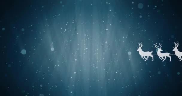 雪橇上的圣诞圣爪的动画 驯鹿和降雪 圣诞节 传统和庆祝概念数字制作的视频 — 图库视频影像