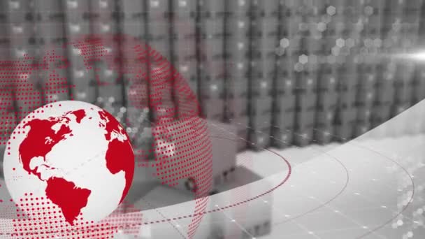 Animación Globo Procesamiento Datos Sobre Cajas Almacén Envío Global Entrega — Vídeos de Stock
